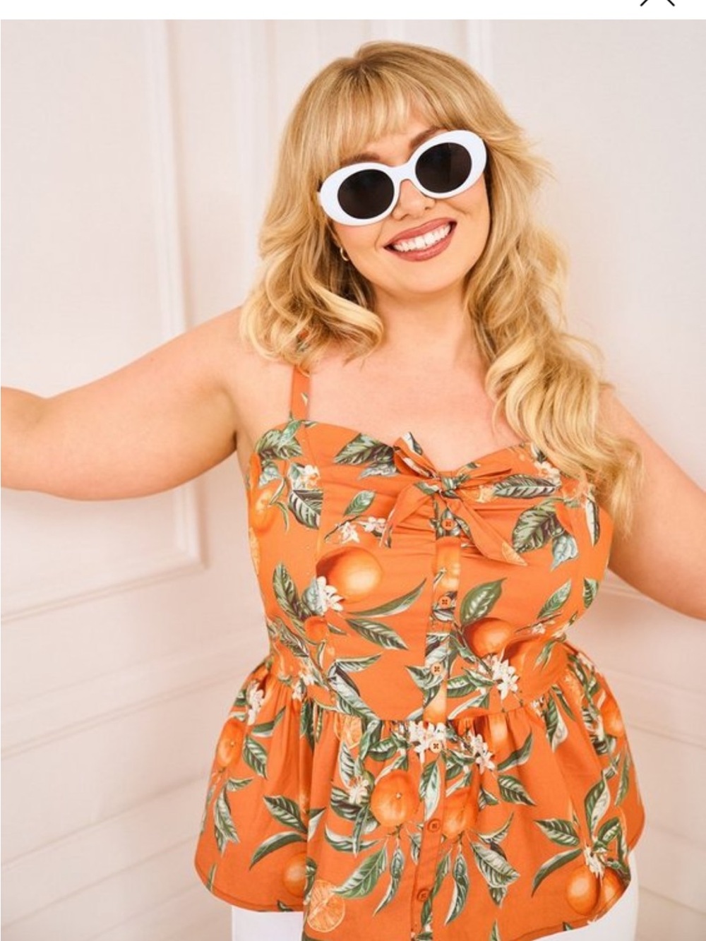 Torrid Orange Fruit Print sweet heart top